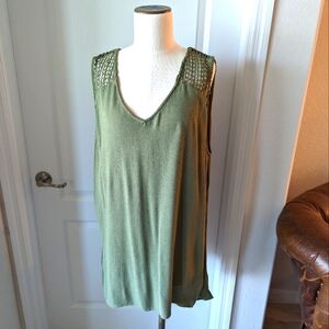 Green Gauze Sleeveless Tunic Top